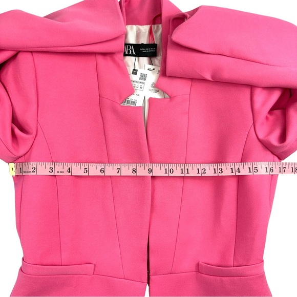 ZARA Bold Pink Longline Blazer Coat Jacket Medium Structured Statement Piece - Picture 5 of 13